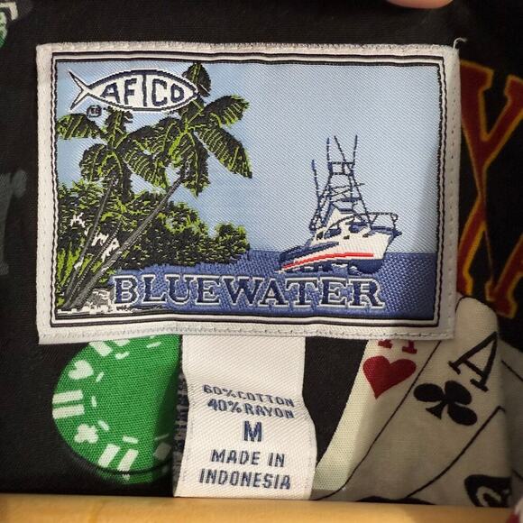 AFTCO Bluewater S/S Button Shirt Men Medium Black Money Poker Dollar AOP Novelty - Picture 4 of 8